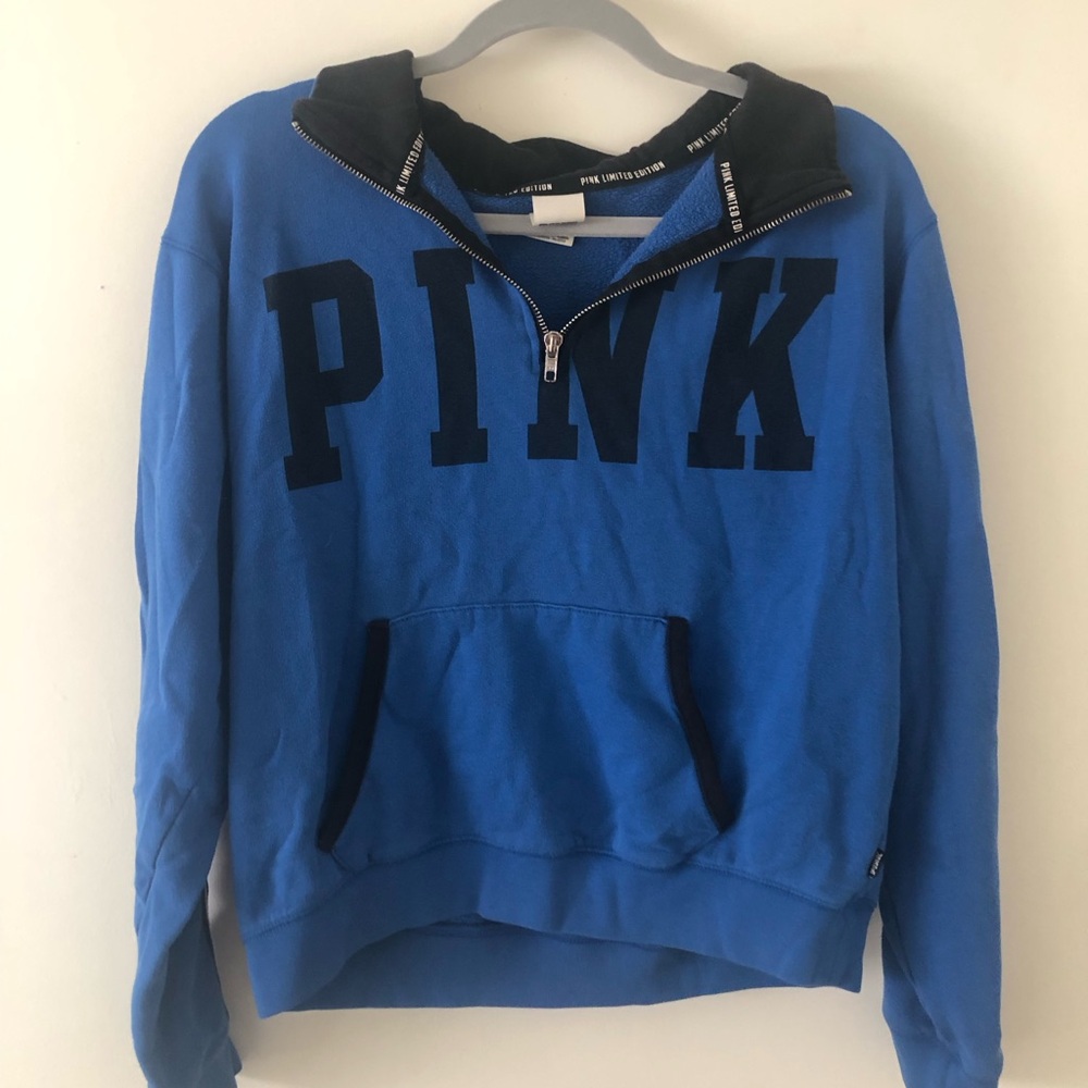 Victoria's Secret PINK Blue Half-Zip Pullover with Black Trim
